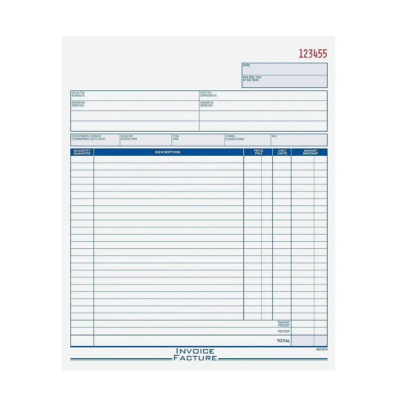 2 Part Invoice Book, Bilingual