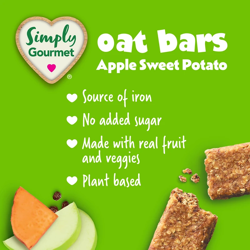 Simply Gourmet Apple Sweet Potato Oat Bars, Gluten Free Toddler Snack for Self-Feeders 12 Months+, 18g Bar (5 Pack), 90g