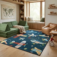 Rug Branch Soft Steps Playtime Airplane Soft Area Rug, Navy - Boys & Girls in Playroom, Nursery, Bedroom