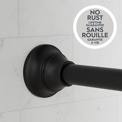 Better Homes & Gardens Rustproof Modern Adjustable Tension Shower Curtain with Decorative Wave Finials, 53" - 86", Matte Black