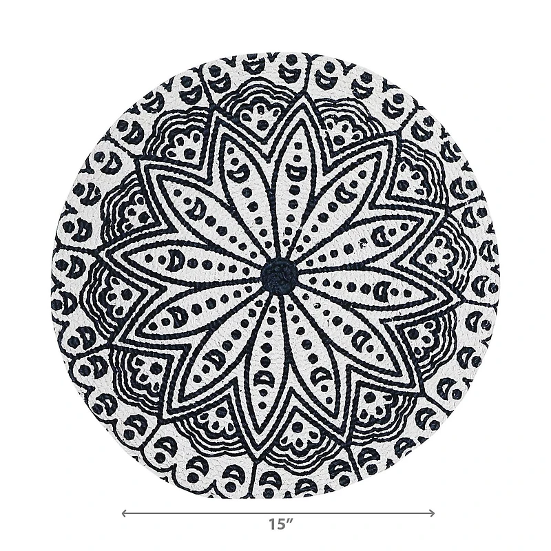 IH Casa Decor Printed Round Cotton Rope Placemat Blue Mandala - Set of 12