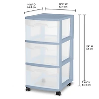 Sterilite 3 Drawer Cart, Light Blue