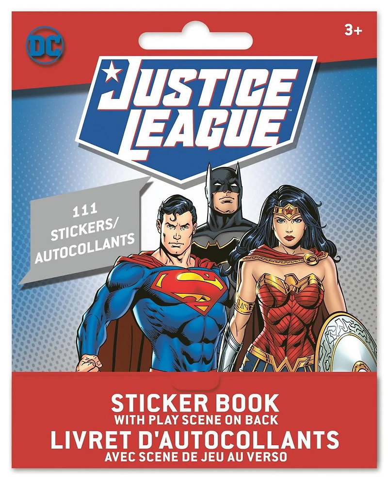 Livre d'autocollants à l'avant de la Justice League ™