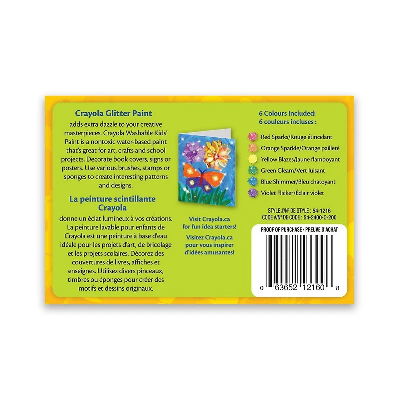 Crayola Washable Glitter Project Paint, 6 Count