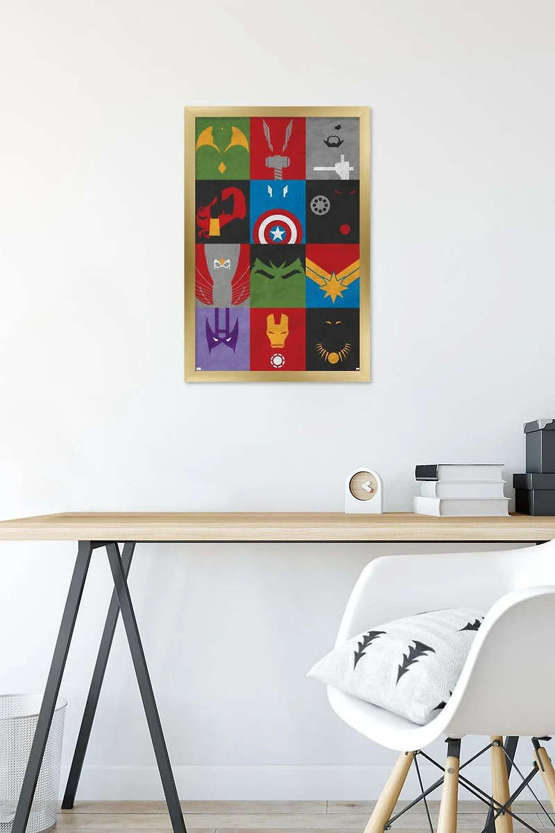 Marvel Comics - Avengers - Minimalist Grid Wall Poster, 14.725" x 22.375" Framed