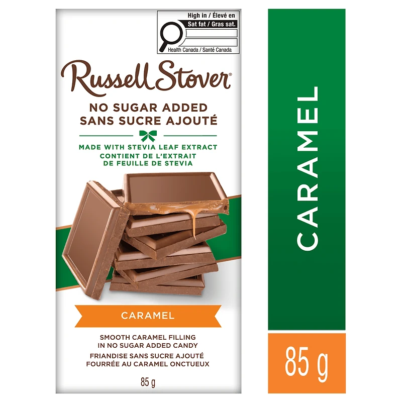 Russell Stover No Sugar Added Caramel Milk Chocolate Bar, 85 Grams