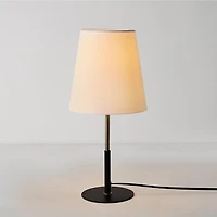 16" Matte Black Table Lamp with Brass Accents and White Linen Shade<br>