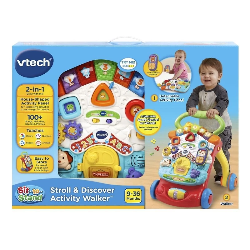 VTech Stroll & Discover Activity Walker, Red, Grow with Me Baby & Toddler Toy - English Version, 9-36 months