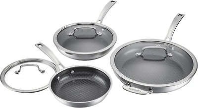 Cuisinart FusionPlus™ 6‑Piece Stainless Steel Non‑Stick Fry Pan Set, 8", 10", 12" Skillets with Lids, PFAS‑Free, Induction Ready Cookware (FPS‑6SSCRC)