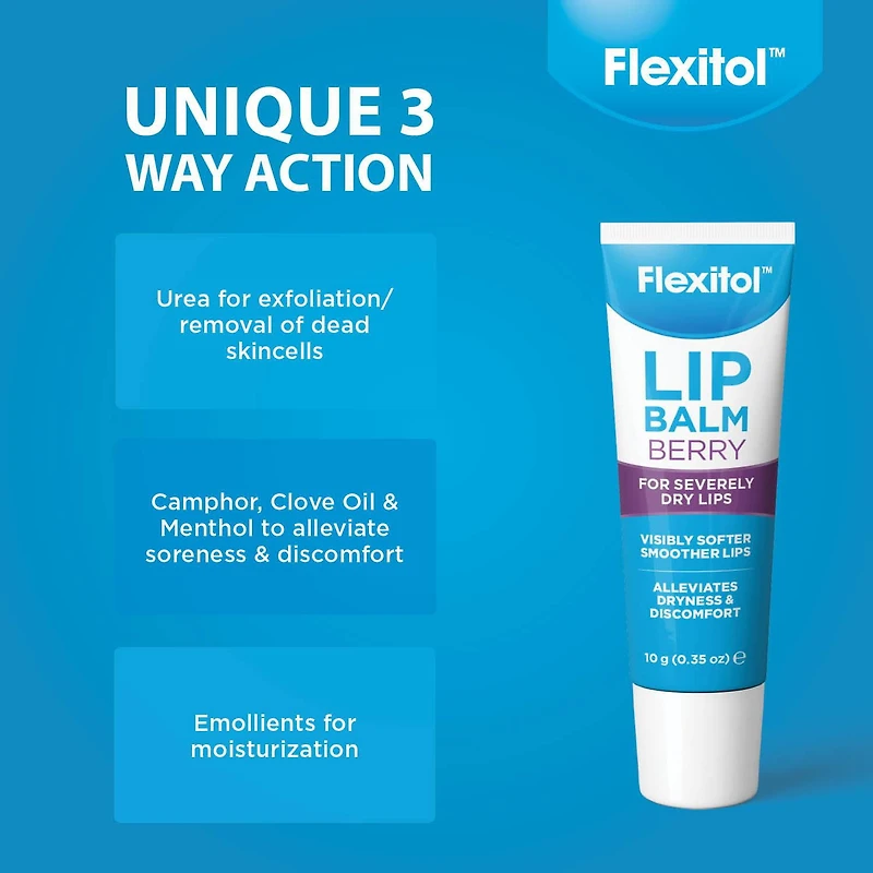 Flexitol Lip Balm, Best Balm for Dry and Chapped Lips, Berry
