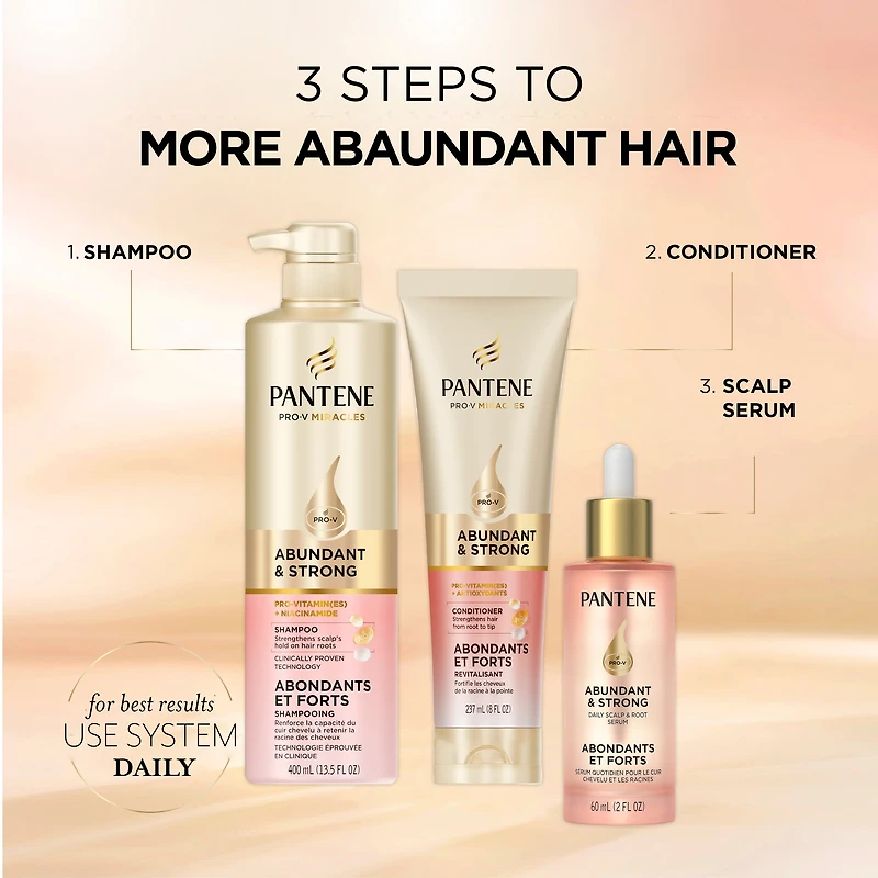 Pantene Abundant & Strong Conditioner, Strenghtens Hair From Root to Tip, Pro-Vitamin B5 Complex and Antioxidants, 237 mL