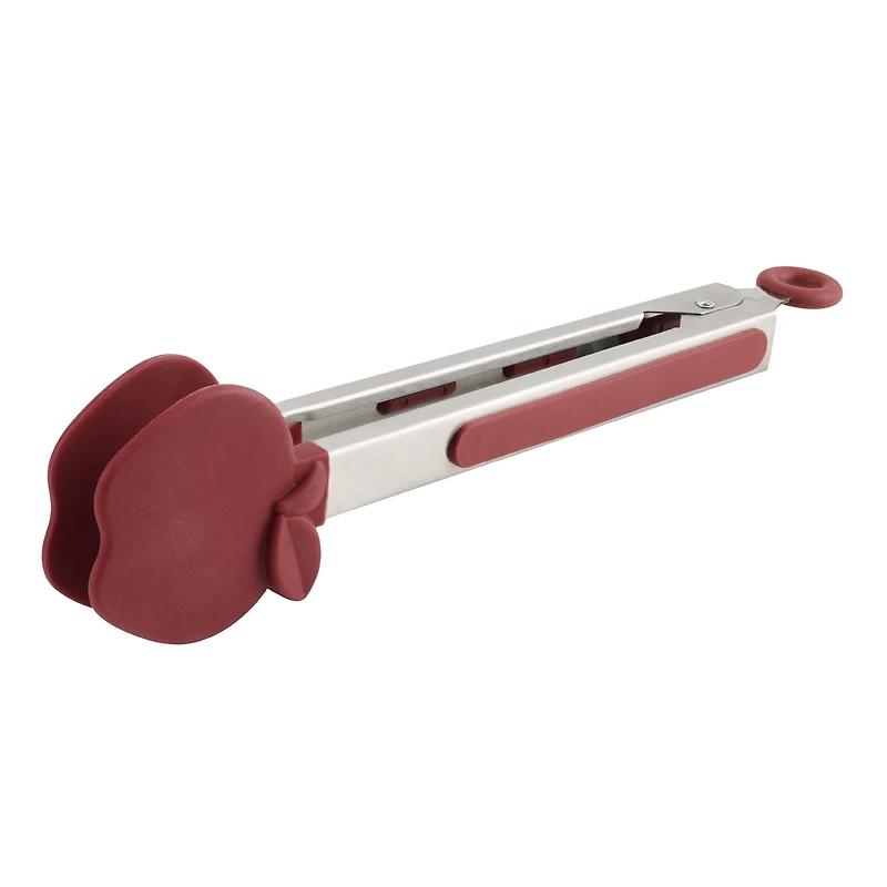 Way-to-Celebrate 9-Inch Stainless Steel and Silicone Kitchen Tongs, Apple, Red