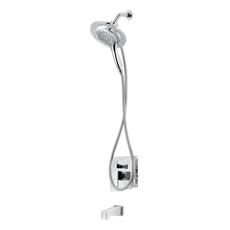 The akuaplus® 3-way diverter Pressure Balance Bath Shower Valve Set square with Magnetic Hand Shower 3 settings with Shower head, and Spout chrome finish
