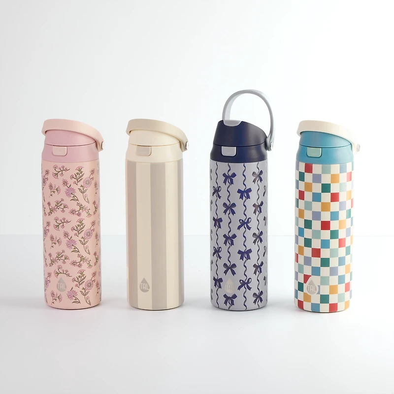 TAL Stainless Steel 2-in-1 Straw and Chug Water Bottle with Push Lid 24 fl oz, Blue Bows