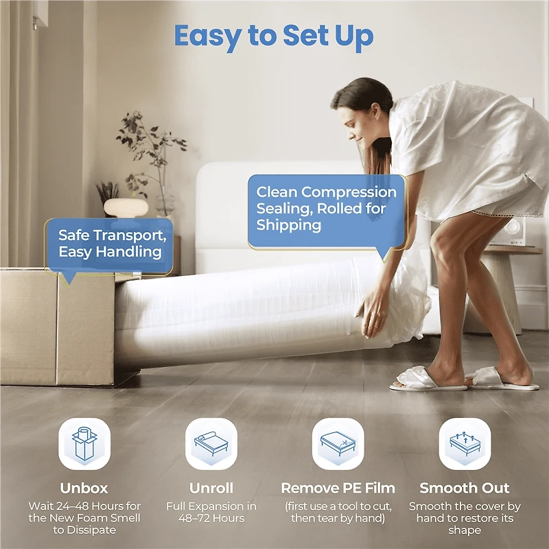 Fullfurnique Gel-Infused Memory Foam Mattress, 8 Inch Queen Size, White