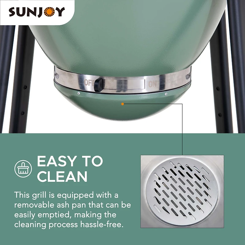 Sunjoy Charcoal Grill 20-Inch Kamado Grill Outdoor Egg Grill with Pizza Stone, Ultimate BBQ Grill and Smoker with Wheels