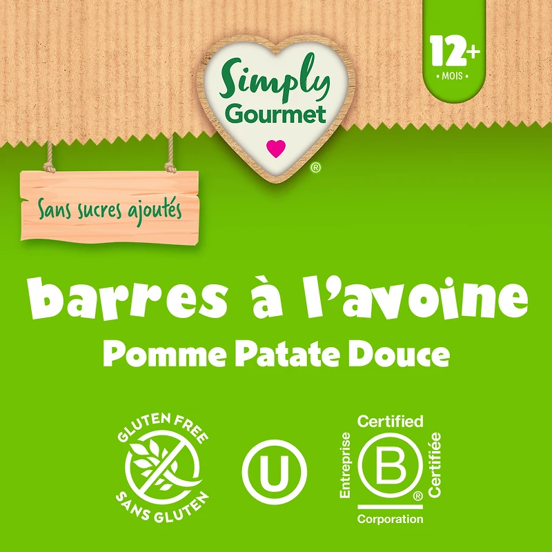 Simply Gourmet Apple Sweet Potato Oat Bars, Gluten Free Toddler Snack for Self-Feeders 12 Months+, 18g Bar (5 Pack), 90g