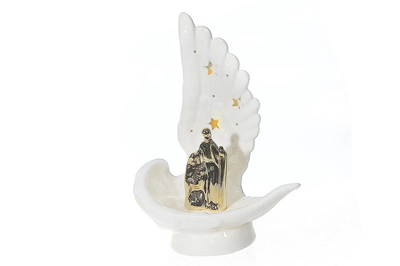 Led Ceramic Angel Wing With Nativity Scene