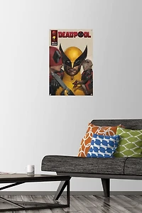 Marvel Deadpool & Wolverine - Homage Cover Wolverine Kisses Wall Poster with Magnetic Frame, 22.375" x 34"