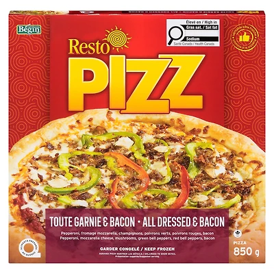 Resto PIZZ All Dressed & Bacon Frozen Pizza 850g (Contains : Soy, Wheat, Milk), All Dressed & Bacon 850g