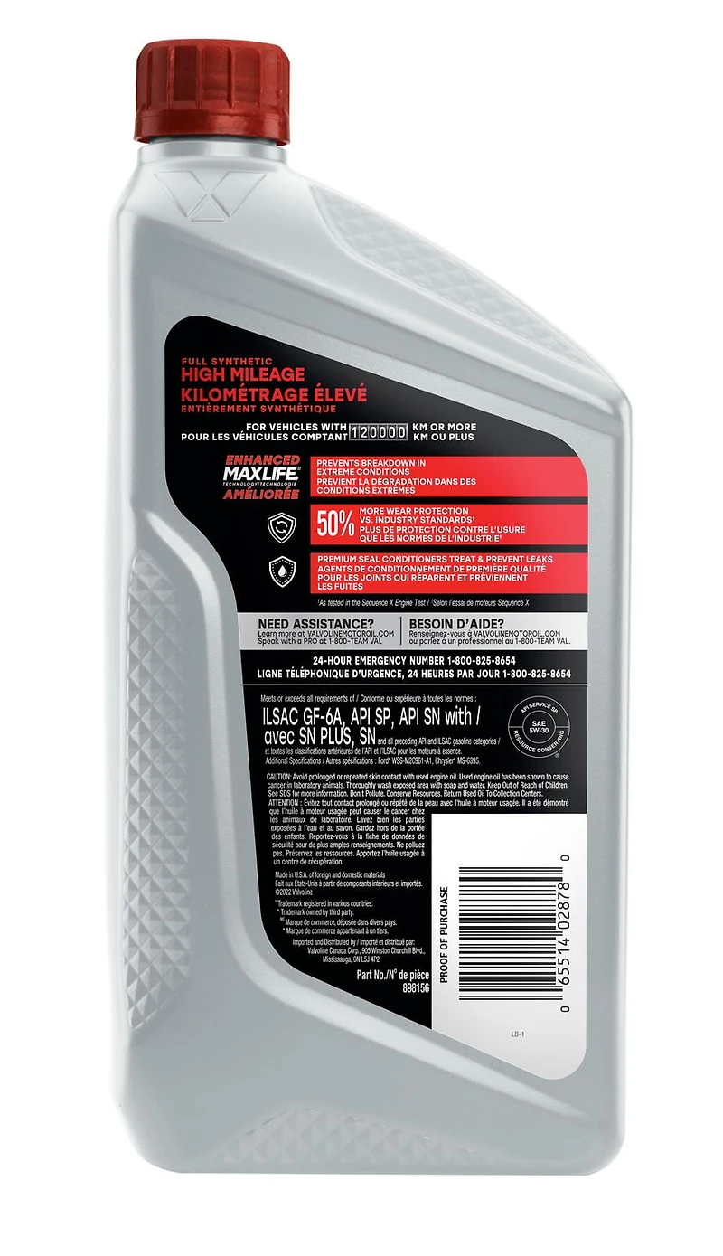 Valvoline Full Synthetic High Mileage 5W30 Motor Oil