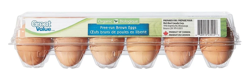 Great Value Organic Free Run Large Brown 12 Eggs