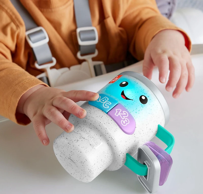 Fisher-Price Laugh & Learn Wake Up & Learn Coffee Mug Baby & Toddler Toy with Music & Lights, Brown/Green