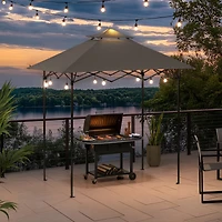 Sunjoy 8' x 5' Grill Gazebo Double Tiered Outdoor Gazebo Standing-Height Canopy with Magnetic LED Light, Adjustable Ceiling Height, for BBQ,Picnics, Outdoor Events, Gray
