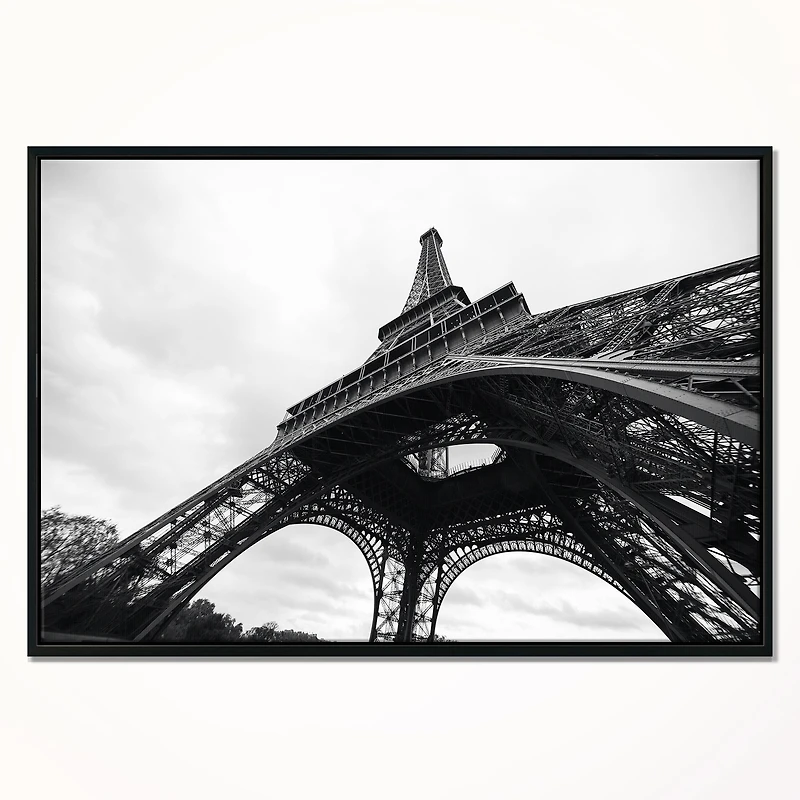 Design Art Paris Tour Eiffel En Noir Et Blanc Vue Latérale Sur Toile Encadrée
