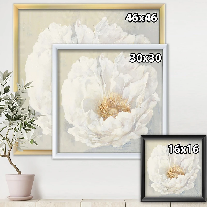 Designart Pivoine blanche sereine Art mural encadré