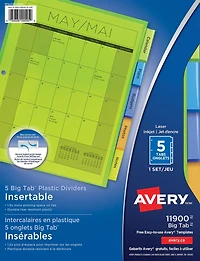 Avery Big Tab Insertable Plastic Dividers, 9¼" x 11⅛", 5 Tabs, 1 Set - 11900