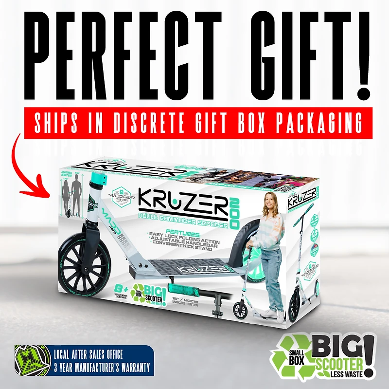 Madd Gear Folding Commuter Scooter for Adults & Teens – Kruzer 200 –  White/Teal