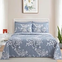 Ensemble de literie Marina Décoration ultra douce et soyeuse, imprimée, en rayonne de bambou, toutes saisons, avec taies d'oreiller, motif floral romantique délavé à l'encre