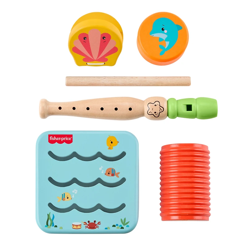 Fisher-Price Wooden Ocean Musical Gift Set for Toddlers & Kids, 6 Wood Pieces
