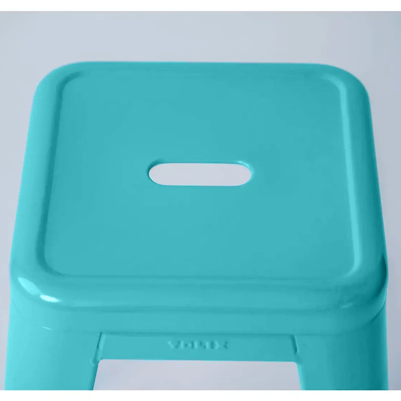 Heavenly Collection Industrial Turquoise Metal Counter Stools Set of 3 - Tolix-Style Backless Barstools with Wooden Seat Option - Ideal for Kitchen Islands & Patios