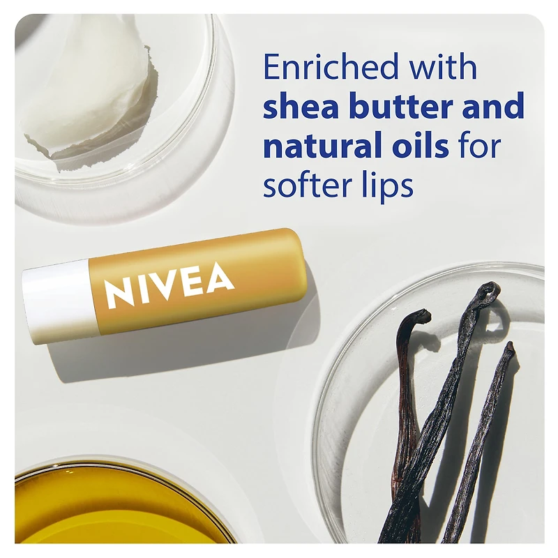 NIVEA Vanilla Buttercream Lip Balm, 24hr hydration, Enriched with shea butter & natural oils, vanilla scent, (2 x 4.8g)