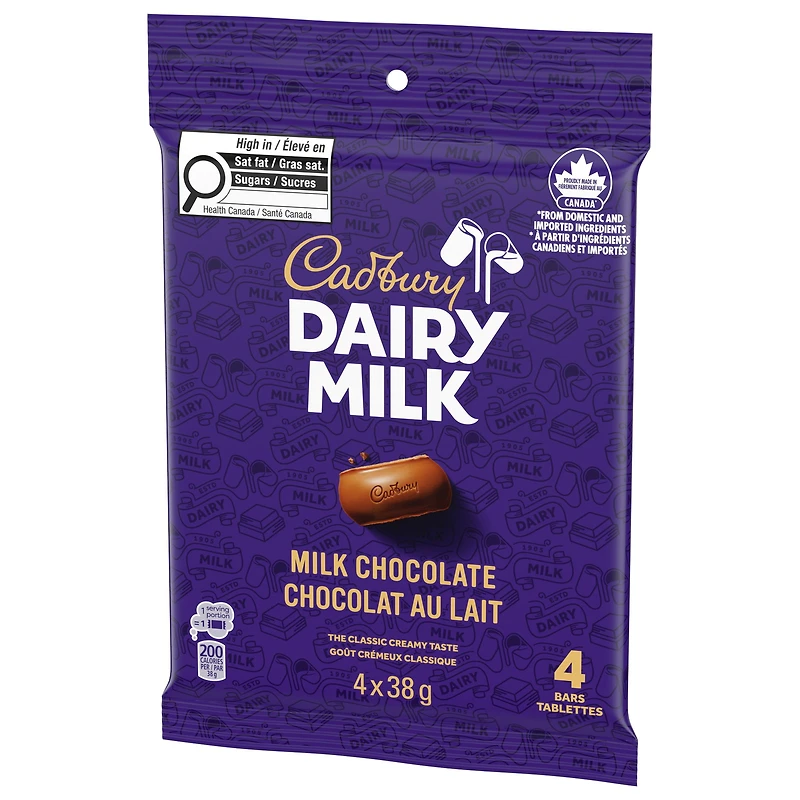CADBURY DAIRY MILK, Milk Chocolate Bar Pack of 4