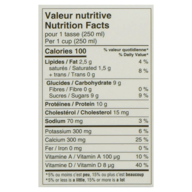 2L lactose free milk 1% Nutrinor