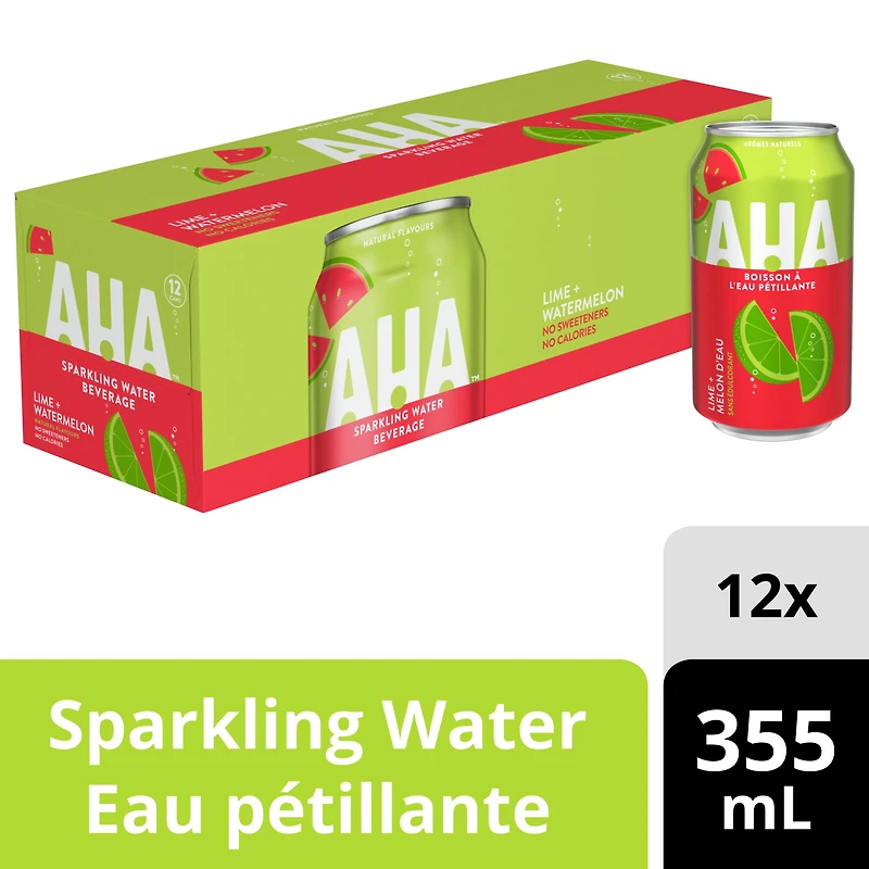 Aha Lime Watermelon Fridge Pack Cans, 355 mL, 12 Pack