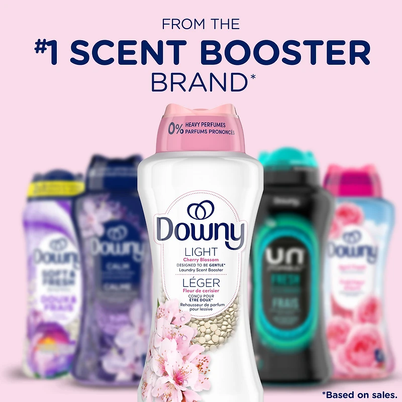 Downy Light Laundry Scent Booster Beads, Cherry Blossom Scent, 853g, In-wash fabric beads designed to be gentle with a light boost of scent, No Heavy Perfumes