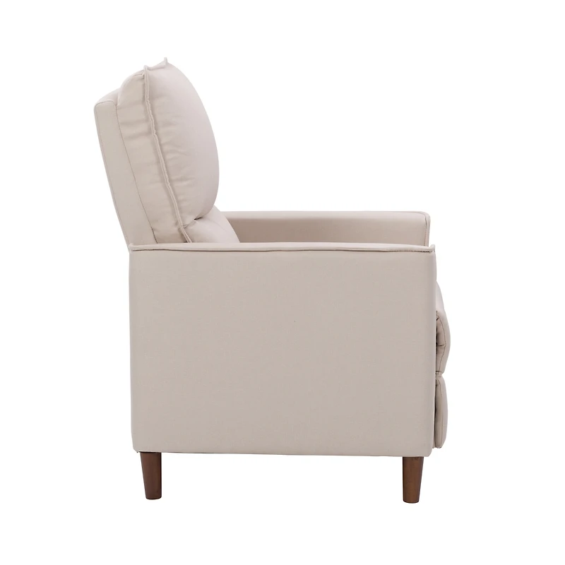 CorLiving Alder Upholstered Indoor Push Back Manual Recliner with Wood Legs, Beige