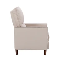 CorLiving Alder Upholstered Indoor Push Back Manual Recliner with Wood Legs, Beige