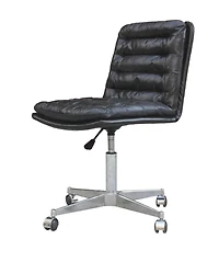 Plata Import Ronin Office Chair in Black, PU Office Chair, Black Foam Office Chair, Full-Back Office Chair, Black Office Chair, Armless Office Chair, Office Chair with Stainless Steel Leg, Wheel Offic