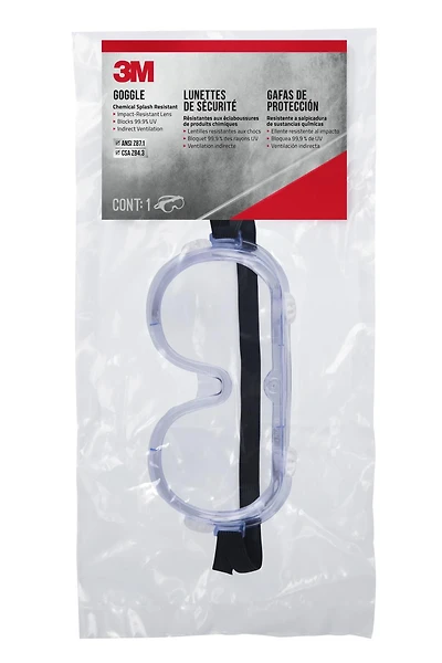 Lunettes à coque 93506H1-DC 3M(MC), verres résistant aux éclaboussures de produits chimiques et aux chocs, verres transparents