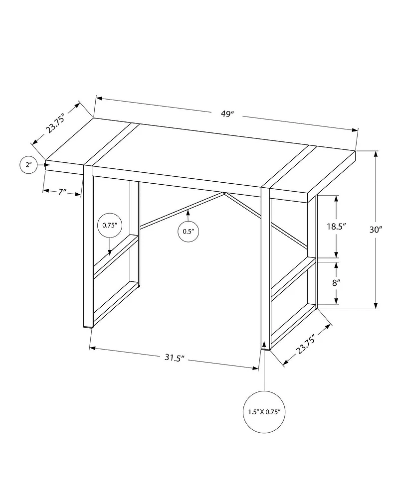 Monarch Specialties Computer Desk, Home Office, Laptop, 48"l, Work, Metal, Laminate, Grey, Black, Contemporary, Modern