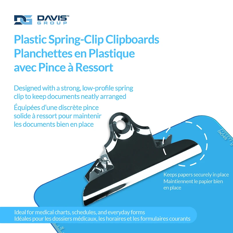 Davis Group Plastic Clipboard, Spring Clip, Transparent Blue, 6 pack
