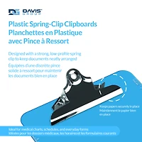 Davis Group Plastic Clipboard, Spring Clip, Transparent Blue, 6 pack