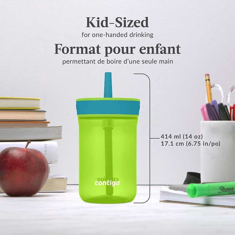 Gobelet antidéversement pour enfants Contigo Leighton avec paille, bouteille d'eau réutilisable, 414 ml (14 oz)