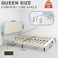 Ensemble de chambre moderne Homy Casa : Cadre de lit Queen avec tablette latérale rabattable