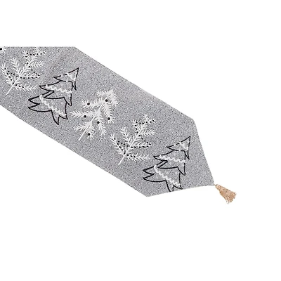 Christmas Tapestry Table Runner Gray Trees 54"
